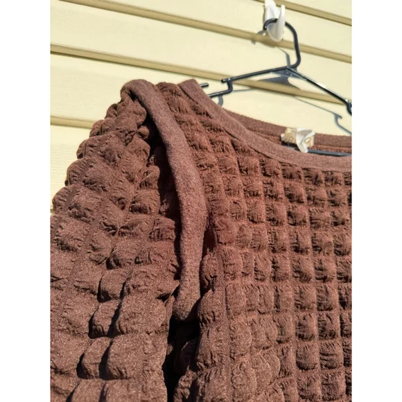 Anthropologie Bibi Lou Jackie Textured Puff Sleeve Top Brown Medium - Picture 5 of 6